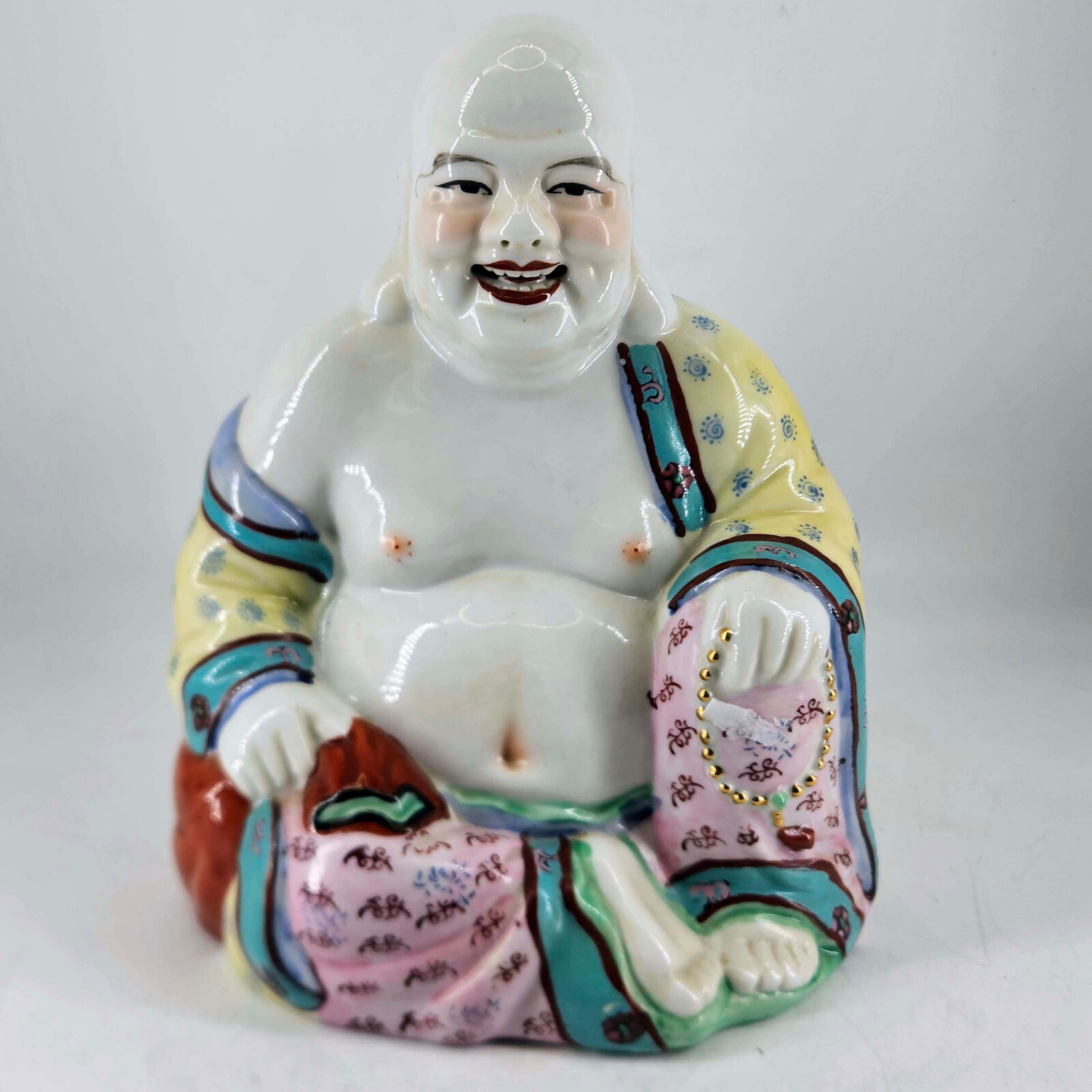 Vintage Chinese Famille Rose Porcelain Laughing Buddha Statue Figurine 10\