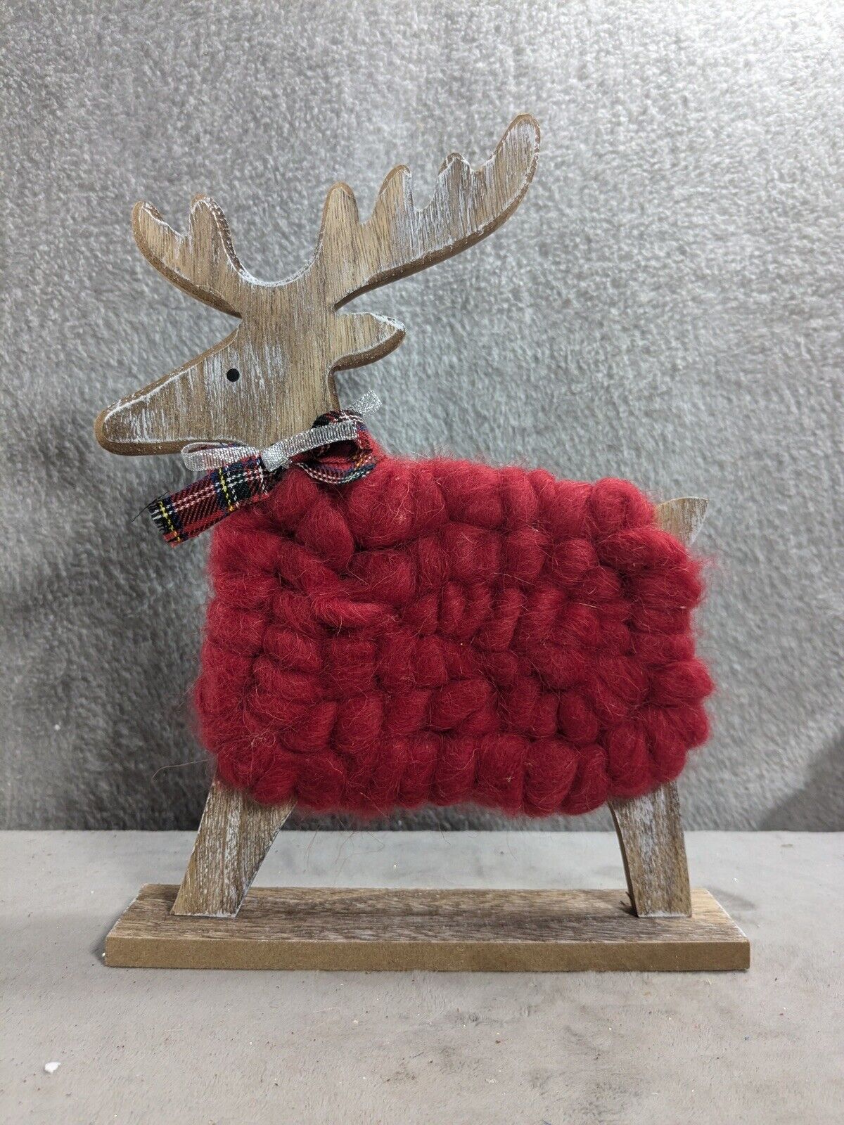 Cute Curly Red Wool Wooden Deer Reindeer  Figurine Unique Shelf Decor 11\