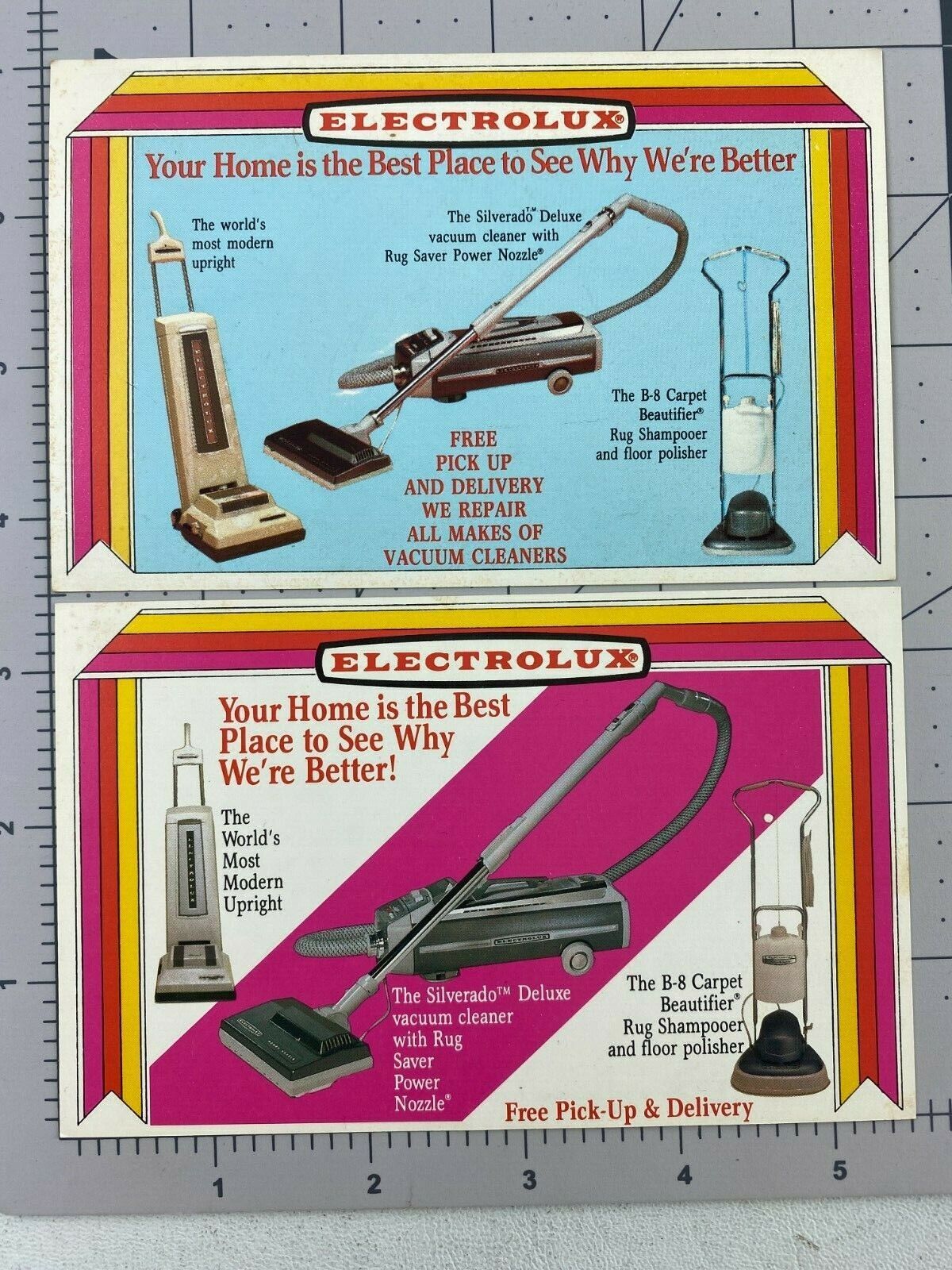(2) Electrolux Vacuum Advertising Postcards, Silverado, B-8, Upright - Unposted