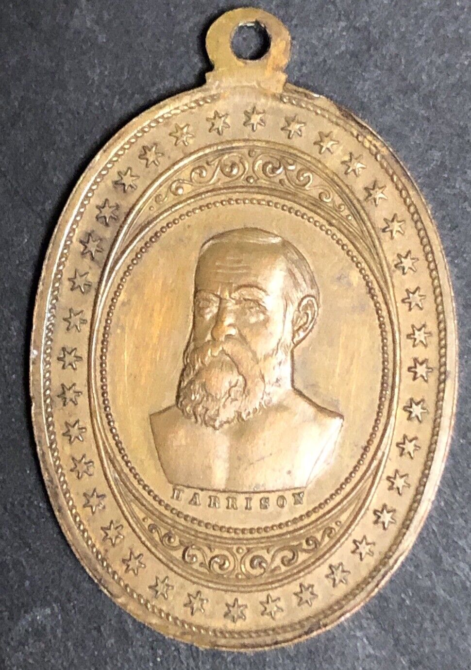 Rare Antique 1888 Benjamin Harrison Campaign Oval Medal
