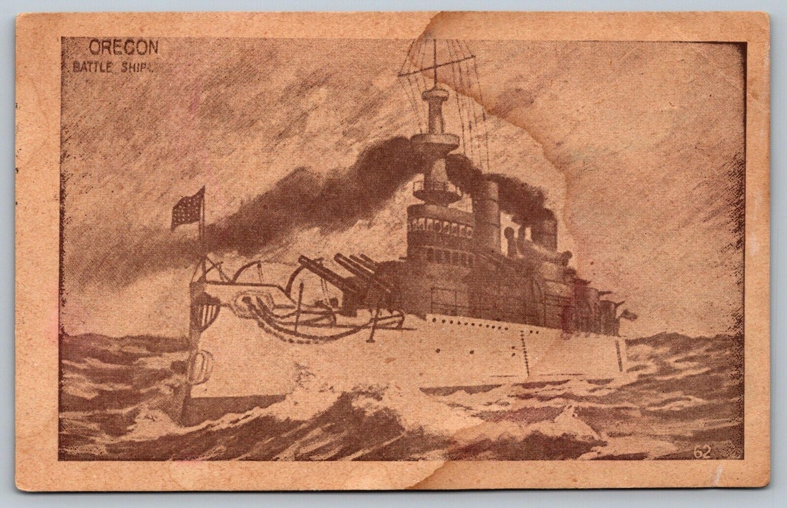 USS Oregon Battleship 1909 Original Postcard Postmark Scandinavia Wisconsin  J7