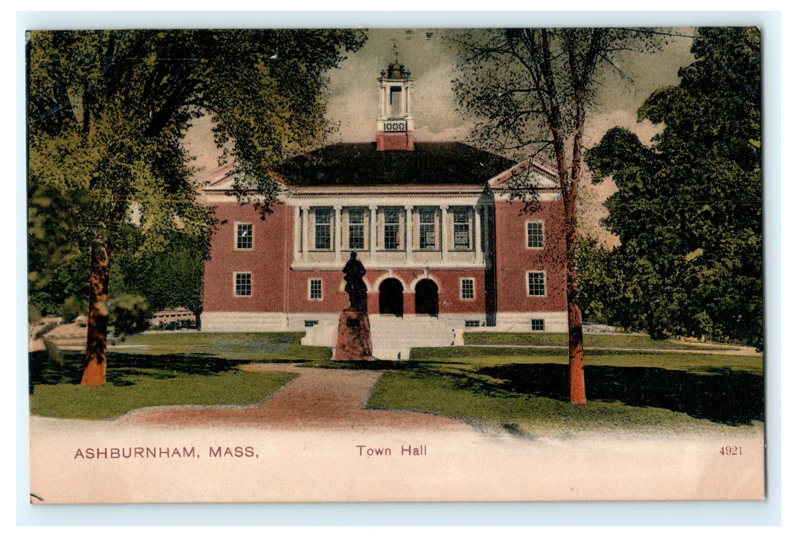 Town Hall Ashburnham MA Massachusetts Early Postcard View