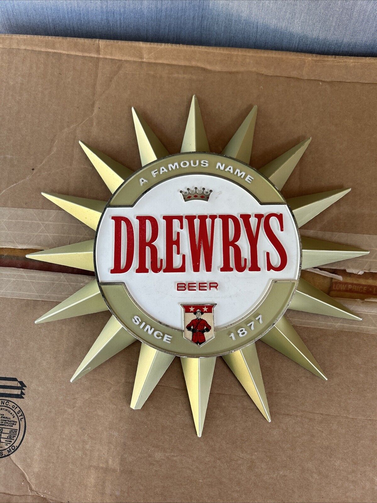 Vintage Drewrys Beer Advertising Sign A Famous Name Plastic 13” Bar Mancave