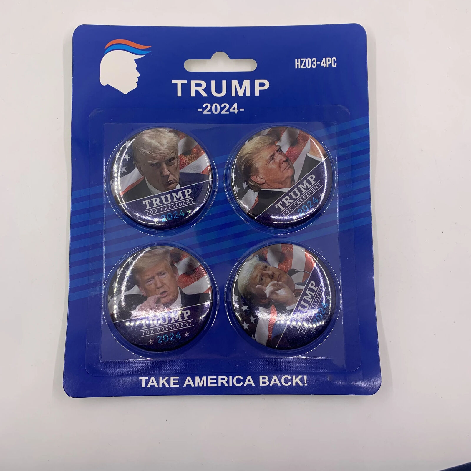4pcs Donald Trump 2024 Election Mugshot Soft Button Pin Metal Brooch Badge Gift