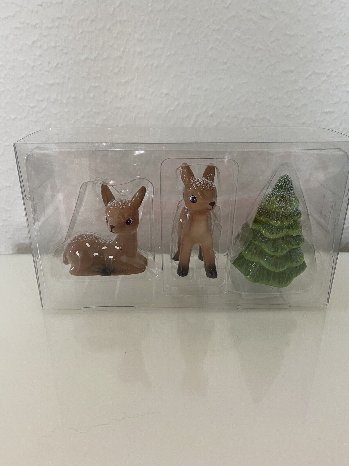 2023 Wondershop Retro Ceramic Deer with Tree Figurine Set Of 3 Christmas Decor