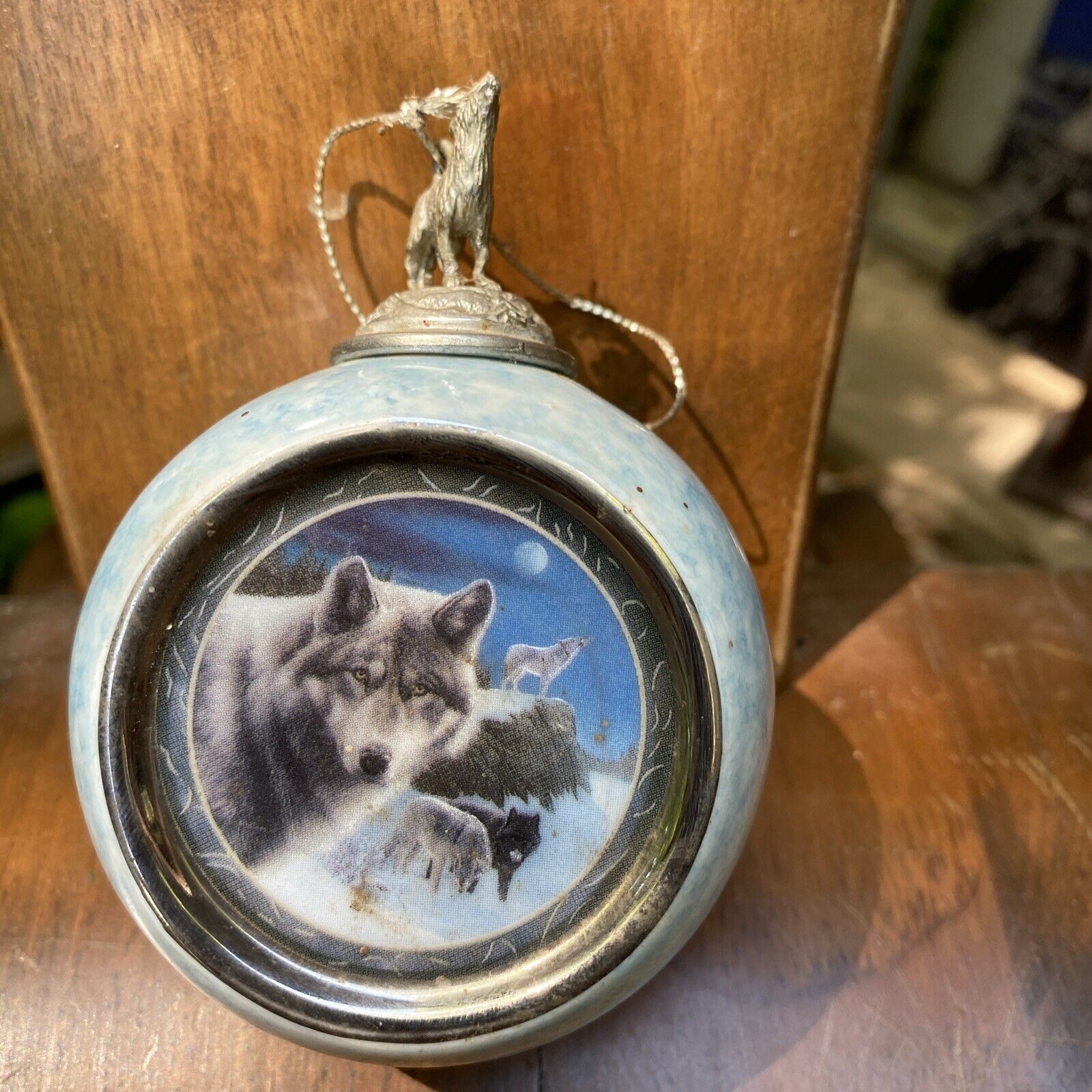 Bradford Edition Night Watch Porcelain Collectible  Wolf Ornament