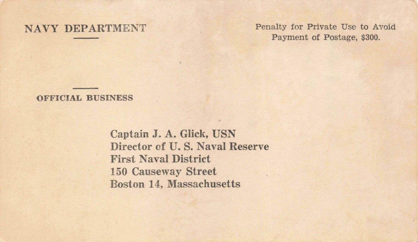 Postcard US Navy Department Active Duty Record WWII Ephemera Sailor Service