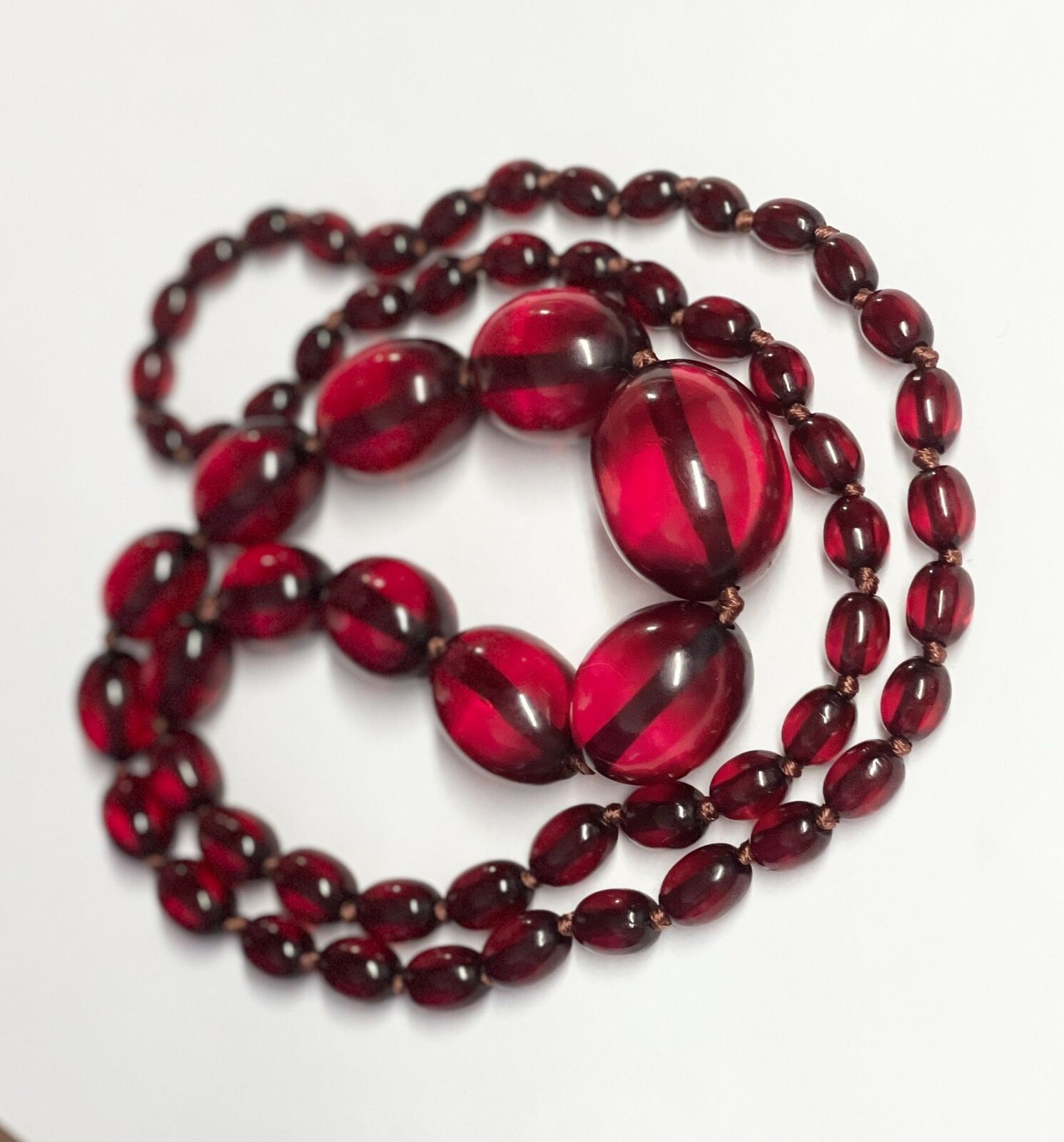 Vintage Antique Cherry Amber Bakelite Opera Length Necklace Beads 75 grams