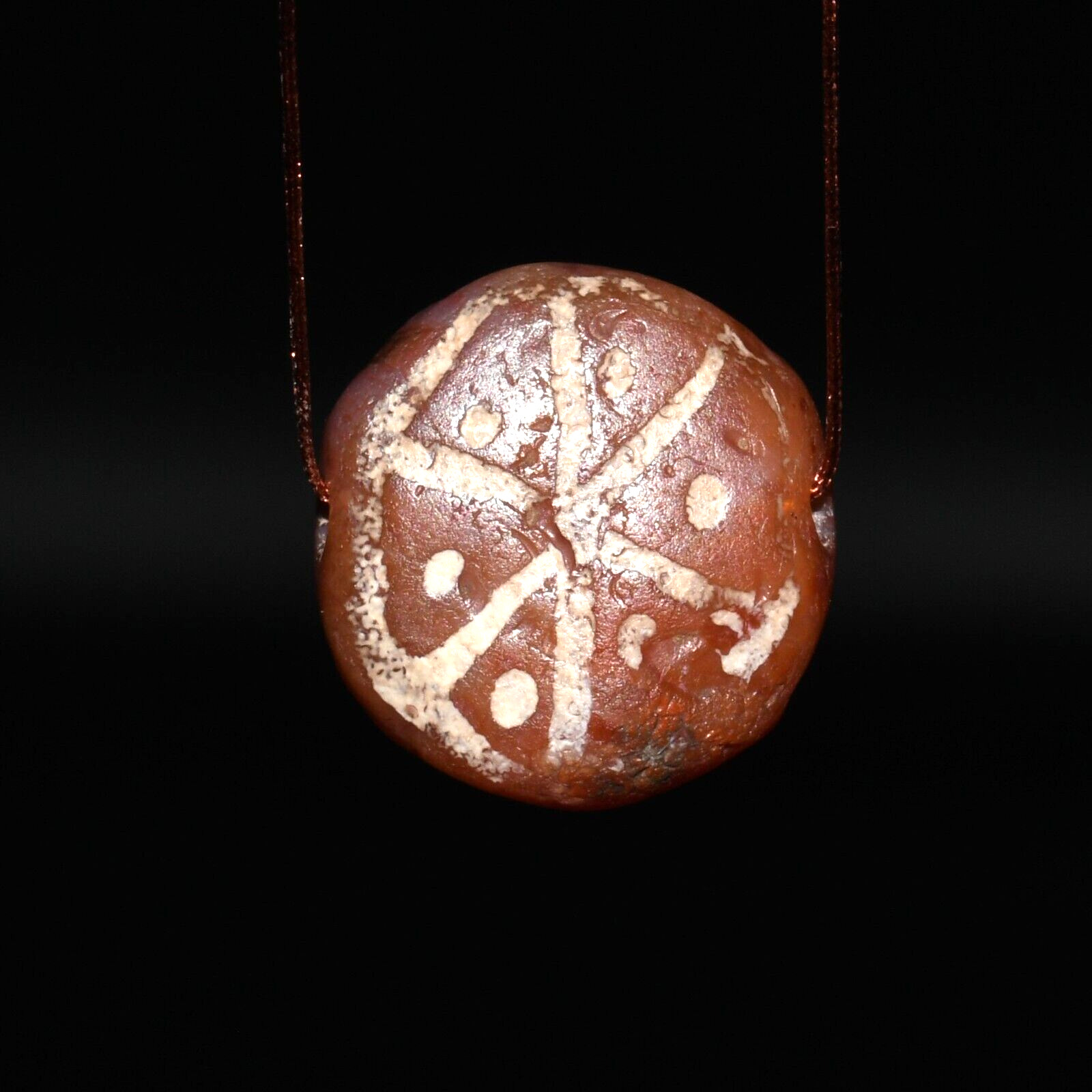 Ancient Indus Valley Etched Carnelian Bead with Decorated Patterns 2600-1700 BCE