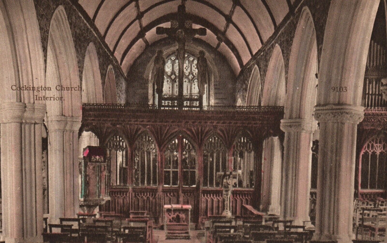 Vintage Postcard of Cockington Church Interior, RPPC, c1930\'s