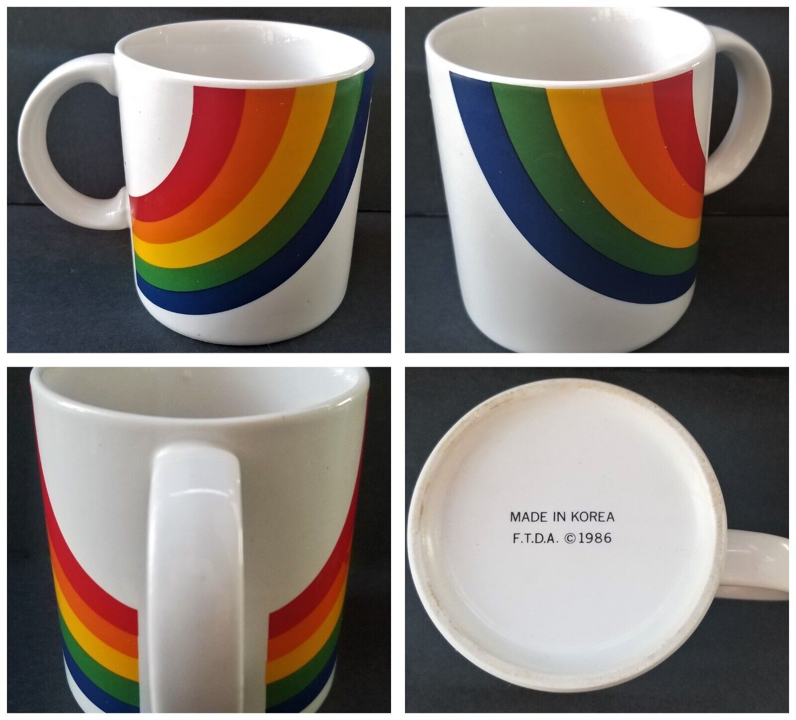 VTG RAINBOW DOUBLE-SIDED COFFEE MUG TEA CUP FTD 1986 KOREA LGBTQ + PRIDE EUC