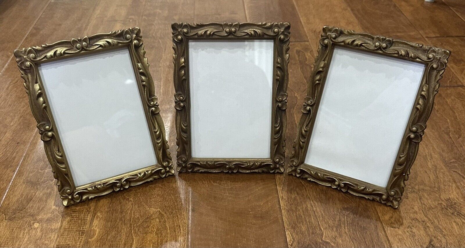 3 Vintage IIC Faux Carved Wood Picture Frames 1973 USA 5X7 W/ Glass