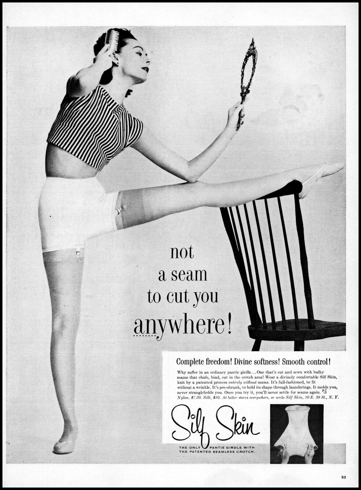 1955 Woman sexy pose Silf Skin Pantie girdle pantyhose retro photo print ad LA26