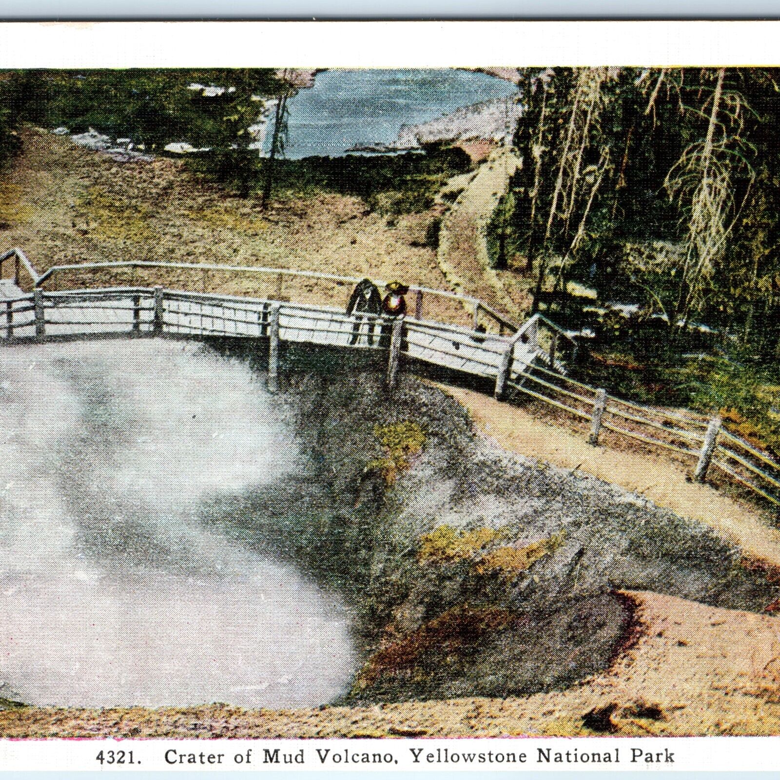 c1930s Yellowstone National Park WY Crater Mud Volcano Early Linen Postcard A229