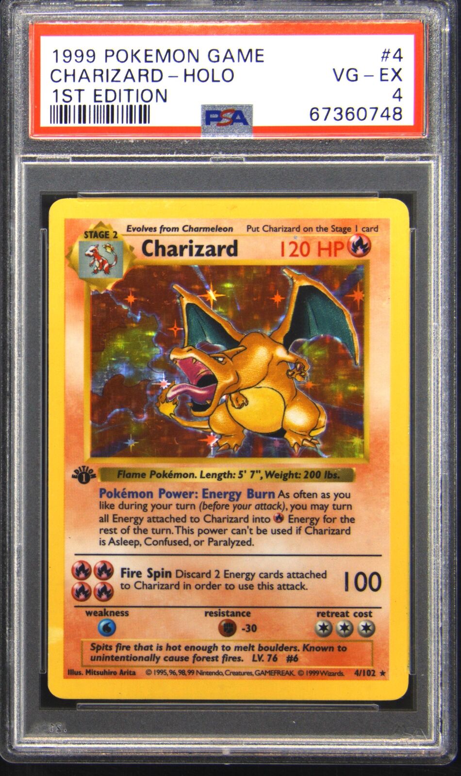 1999 Pokemon Base Set 4 Charizard 1st Edition Holo Rare Pokemon TCG Card PSA 4