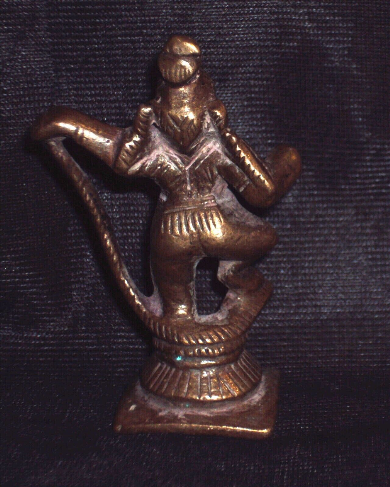 Antique Traditional Indian Ritual Copper Statue Dancing Krishna Kalia Rare #