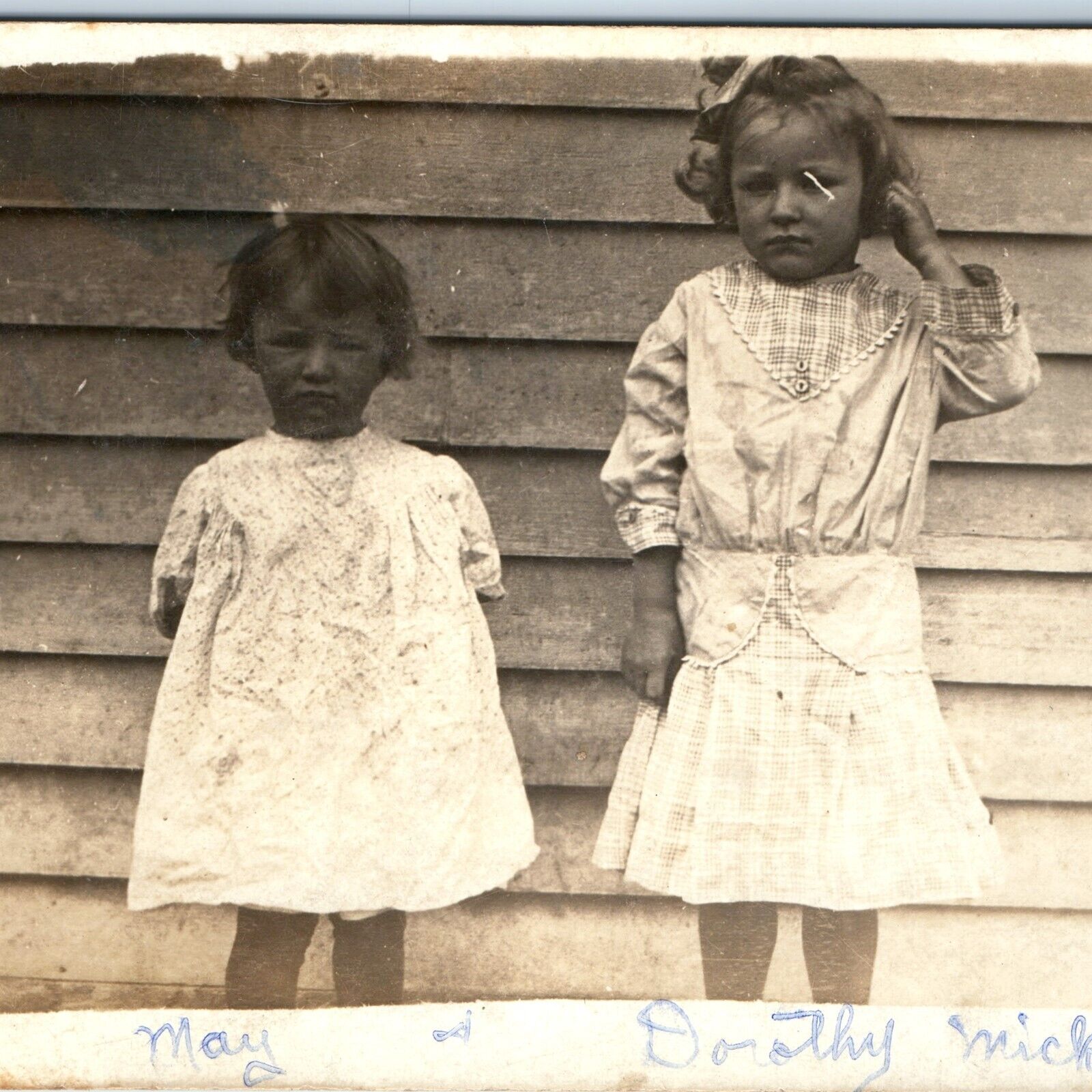 c1910s Children Girls House Outdoors RPPC Cute Young Ladies Dress Real Photo 184