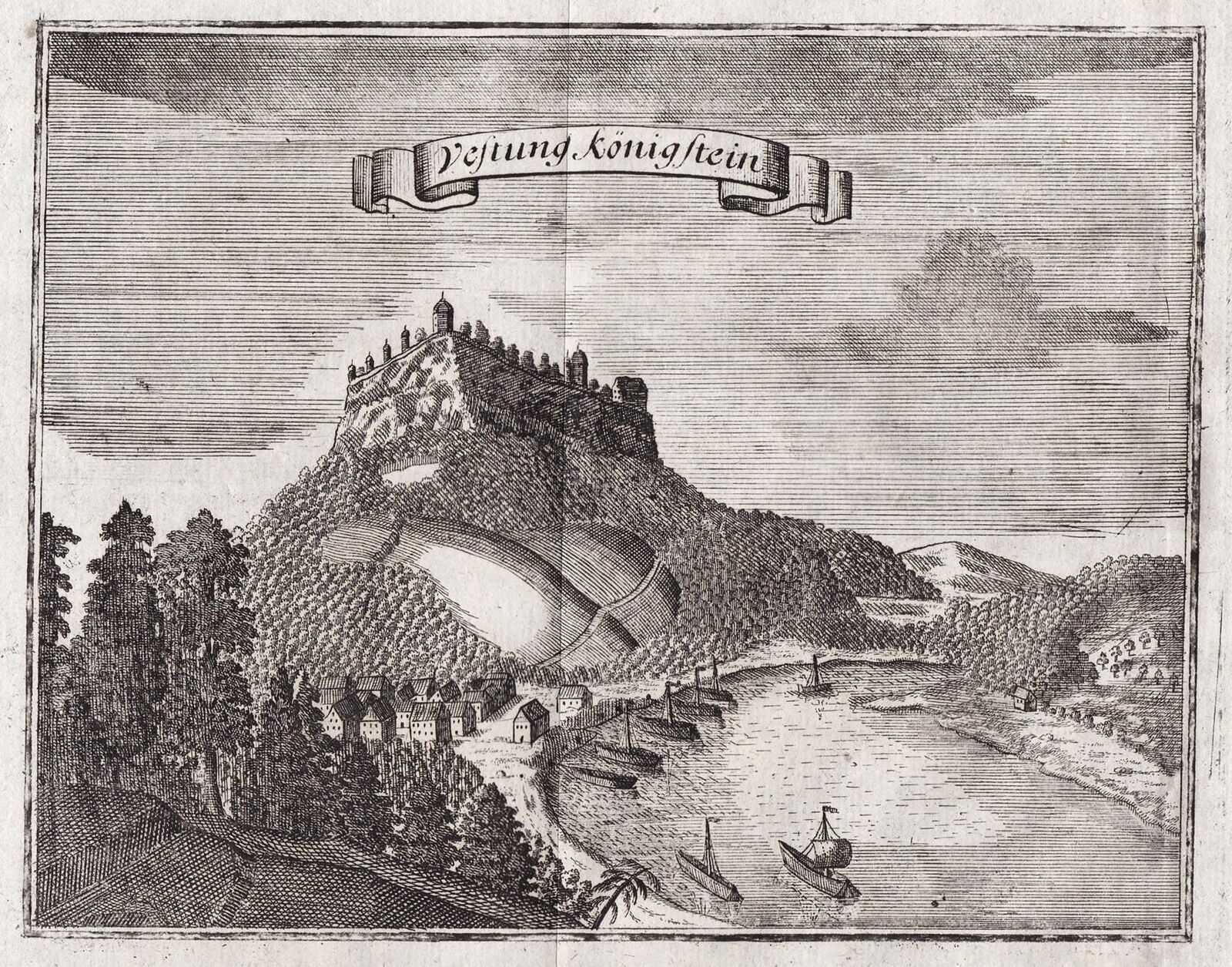 Fortress Königstein Elbe Saxon Switzerland View Copperplate Glafey 1740