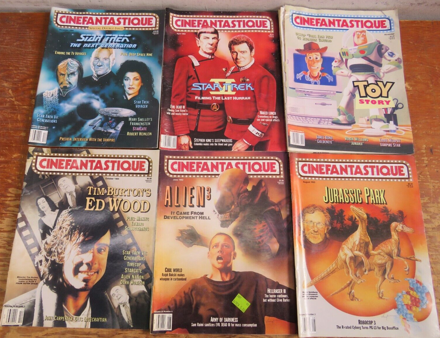 Lot of 6 Vintage 90's Cinefantastique Magazine Star Trek, Jurassic Park, Alien3