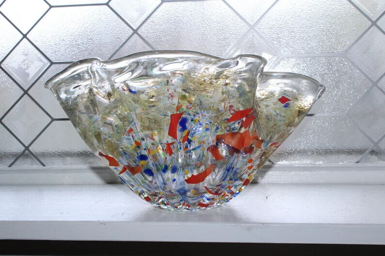 Large Vintage Ion Tamaian Confetti Glass Handkerchief Vase