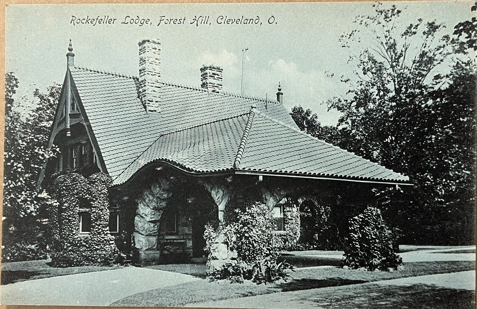 Cleveland Ohio Rockefeller Lodge Forest Hill Blue Tint Photo VTG Postcard c1910
