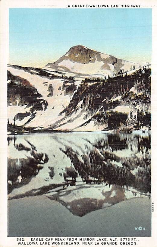 Postcard OR: Eagle Cap Peak from Mirror Lake, La Grande, Oregon, Antique WB