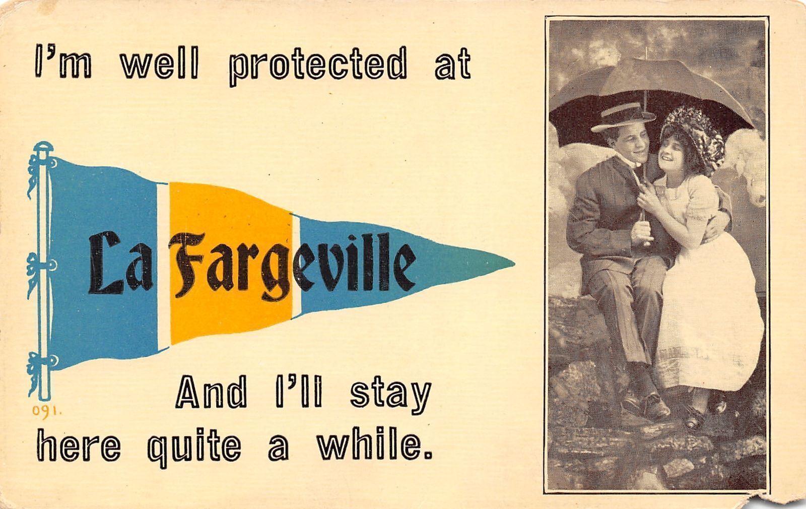 La Fargeville (Orleans) NY I\'m Well Protected by My Man & His Umbrella c1914 PC