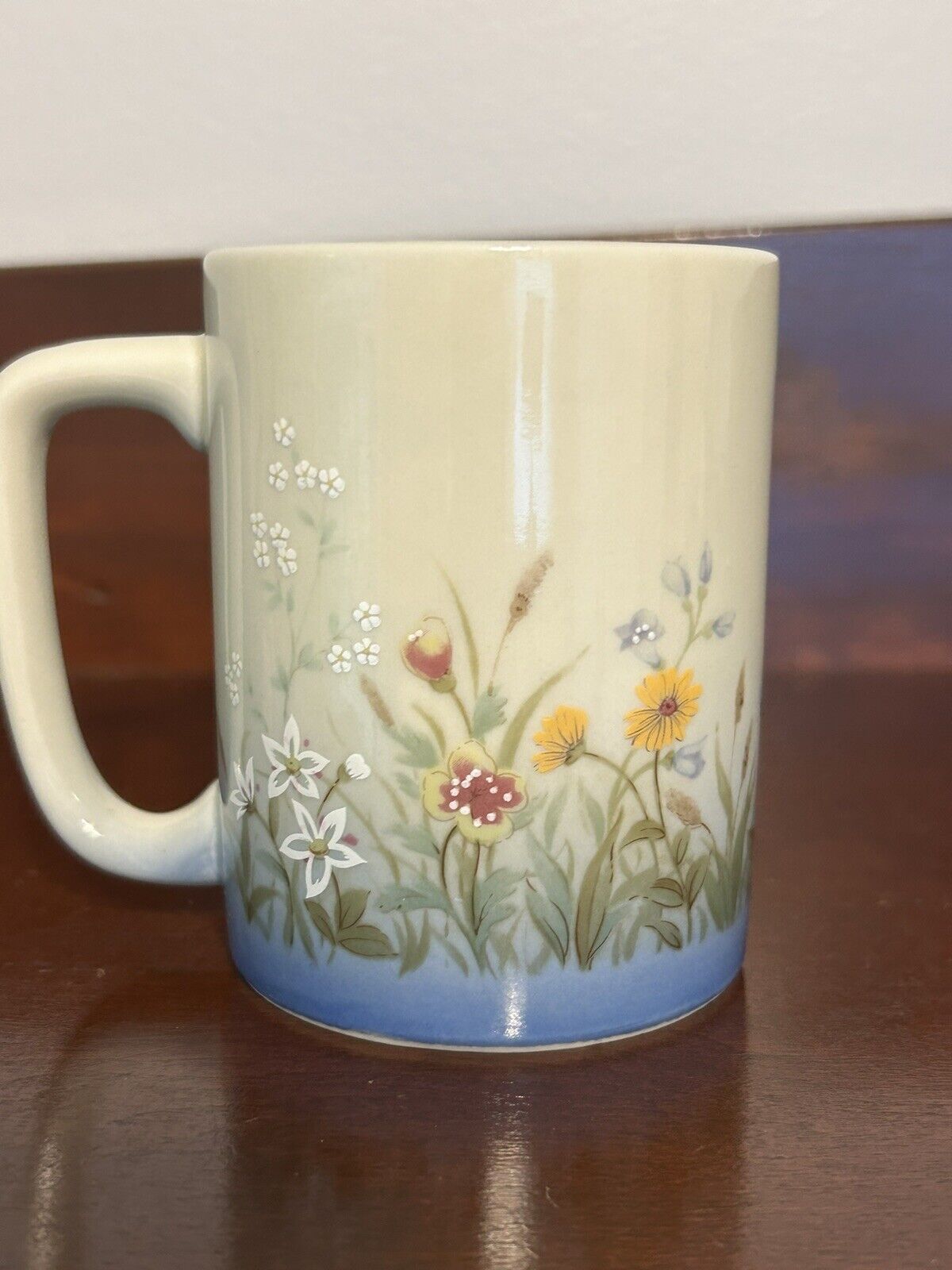 Vintage 70s Ôtagiri Japanese  Porcelain Stoneware Floral Meadow Coffe Mug