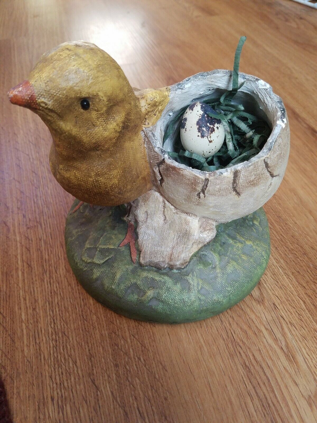 Vintage RAGON HOUSE Chick With Egg For Candy Or Planter (With Quail Egg) 