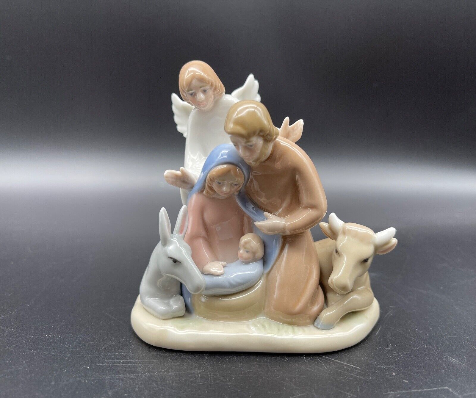 Cosmos Gifts Glossy Porcelain Nativity Holy Family Angel Figurine 3.75”