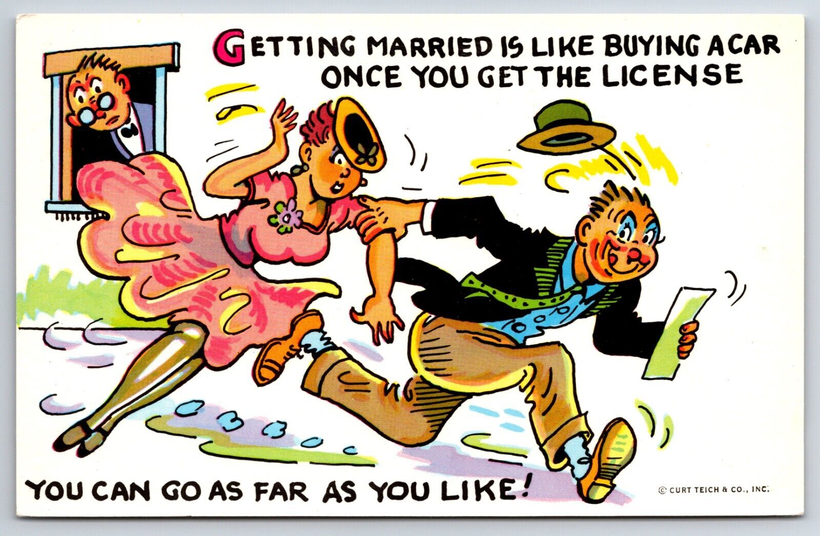 Comic Humor c1958 Getting Married Is Like Buying A Car.... CURT TEICH Postcard
