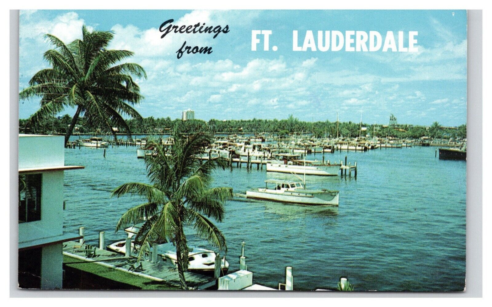 Postcard 1974 FL Greetings Bahia Mar Boats Water Trees Ft Lauderdale Florida  