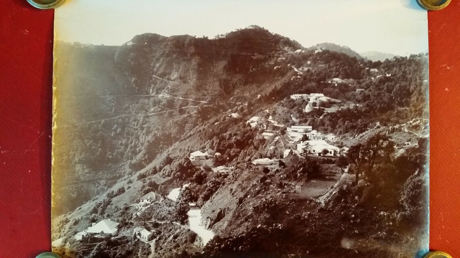 1890 ORIGINAL LARGE ANTIQUE PHOTOGRAPH - VIEW OF MUSSOORIE INDIA - S H DAGG