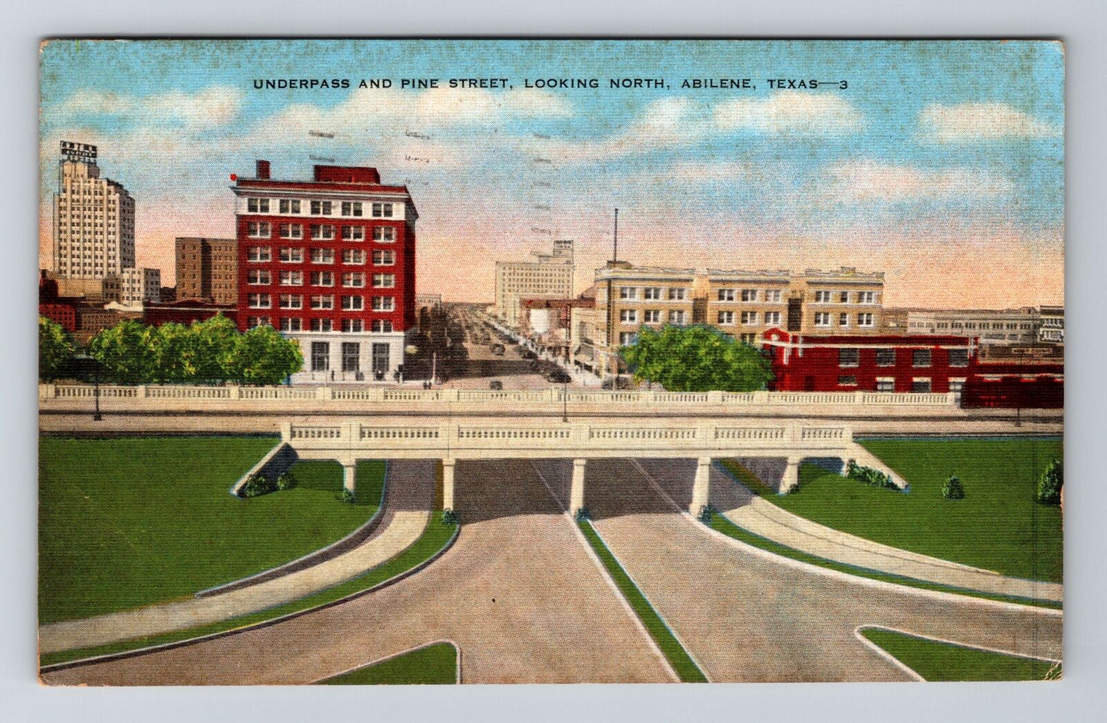 Abilene TX-Texas, Underpass And Pine Street Vintage c1942 Souvenir Postcard