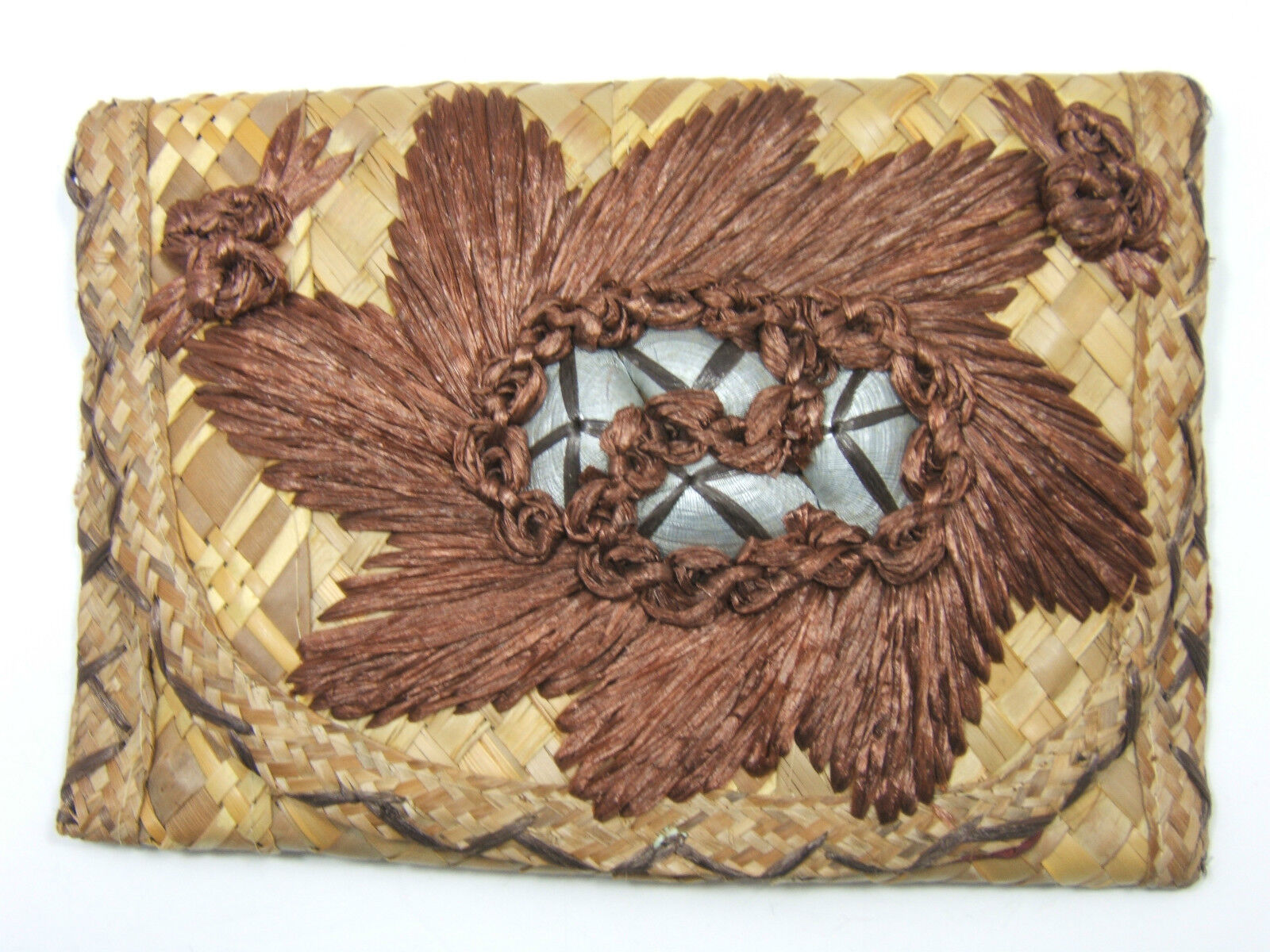 Antique Hand Woven Reed Purse  Shells & Flowers  Hawaii??  Very Nice Condition