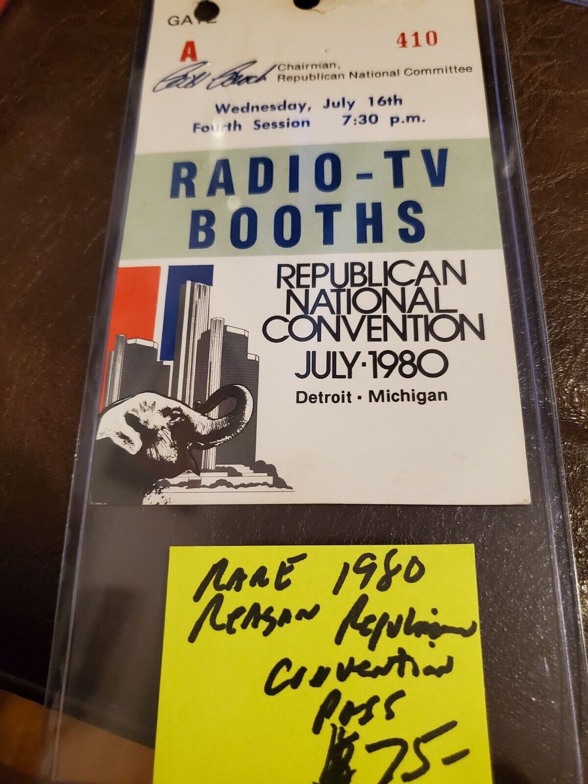 Ron Reagan Rare Republican Convention 1980 Radio Tv Pass Detroit Michigan 