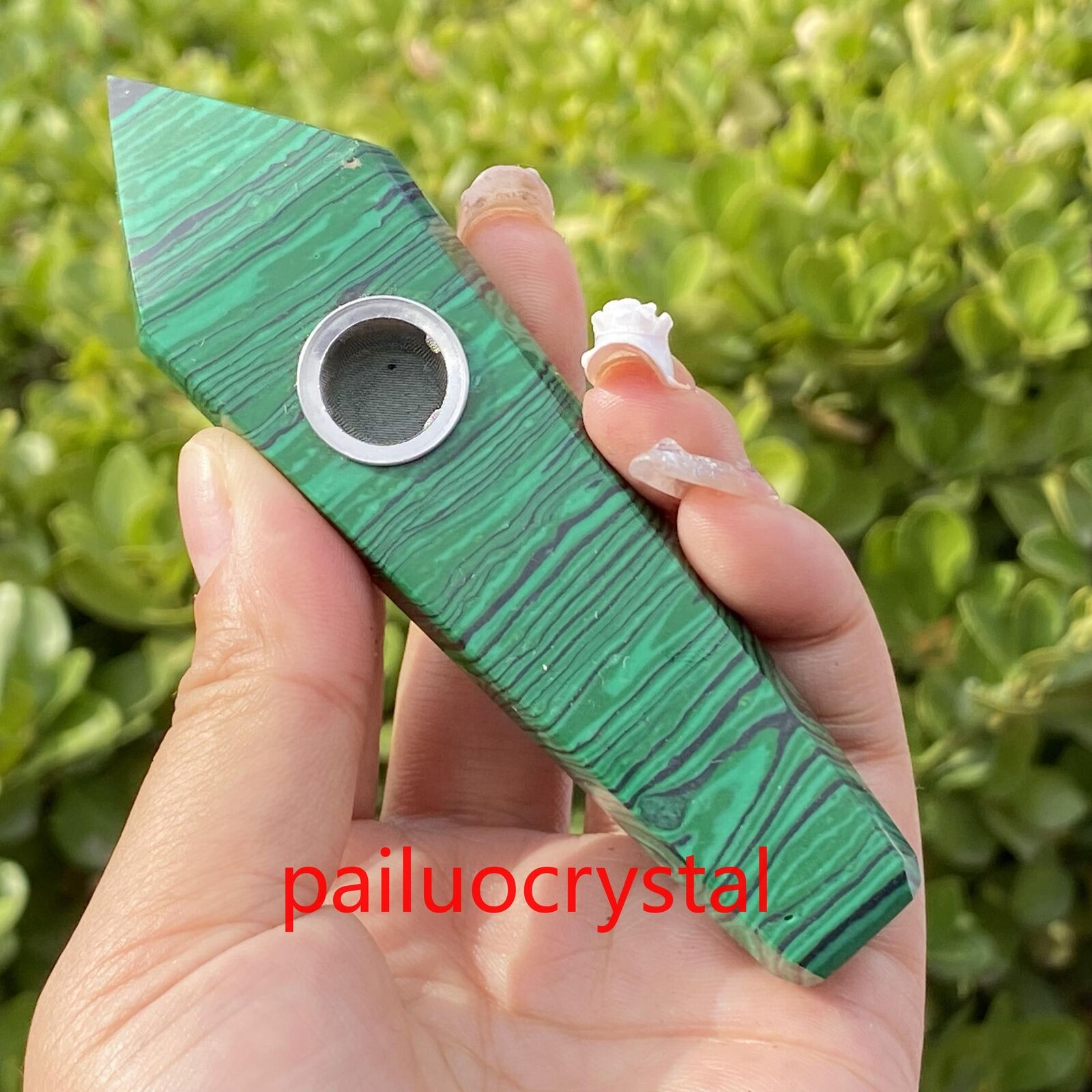 1pc Artificial Malachite Smoking Pipe Quartz Crystals Point Obelisk Wand 4.3\