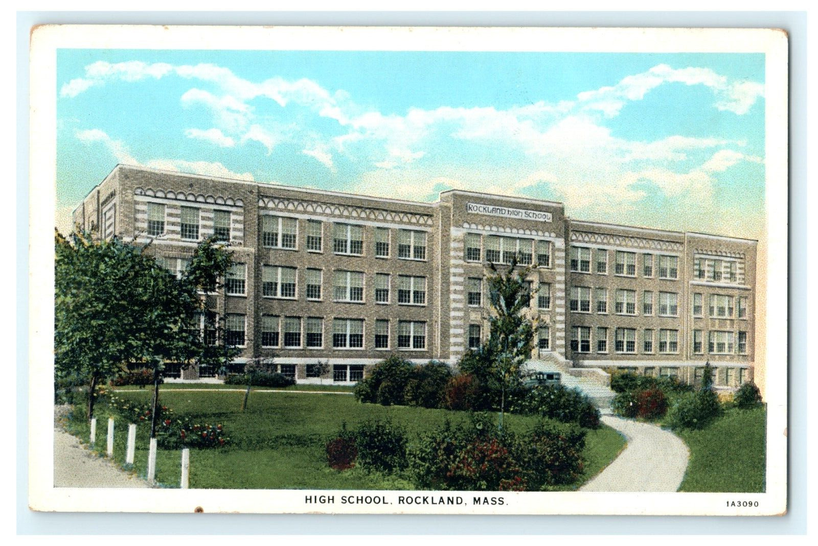 High School Building Rockland MA Massachusetts Postcard Early View