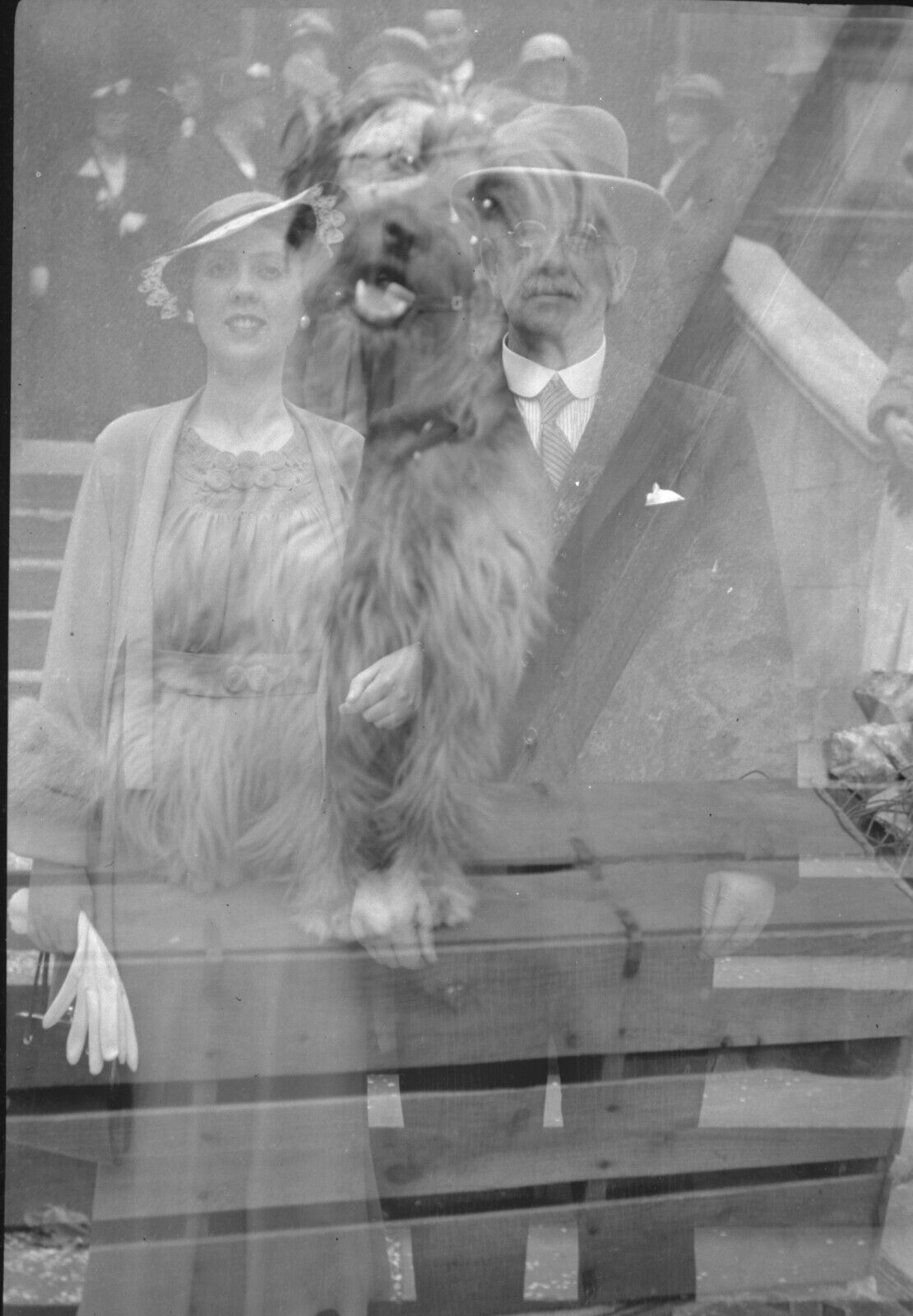 vintage negative (Not Photo) double exposure ghostly spooky dog man woman people