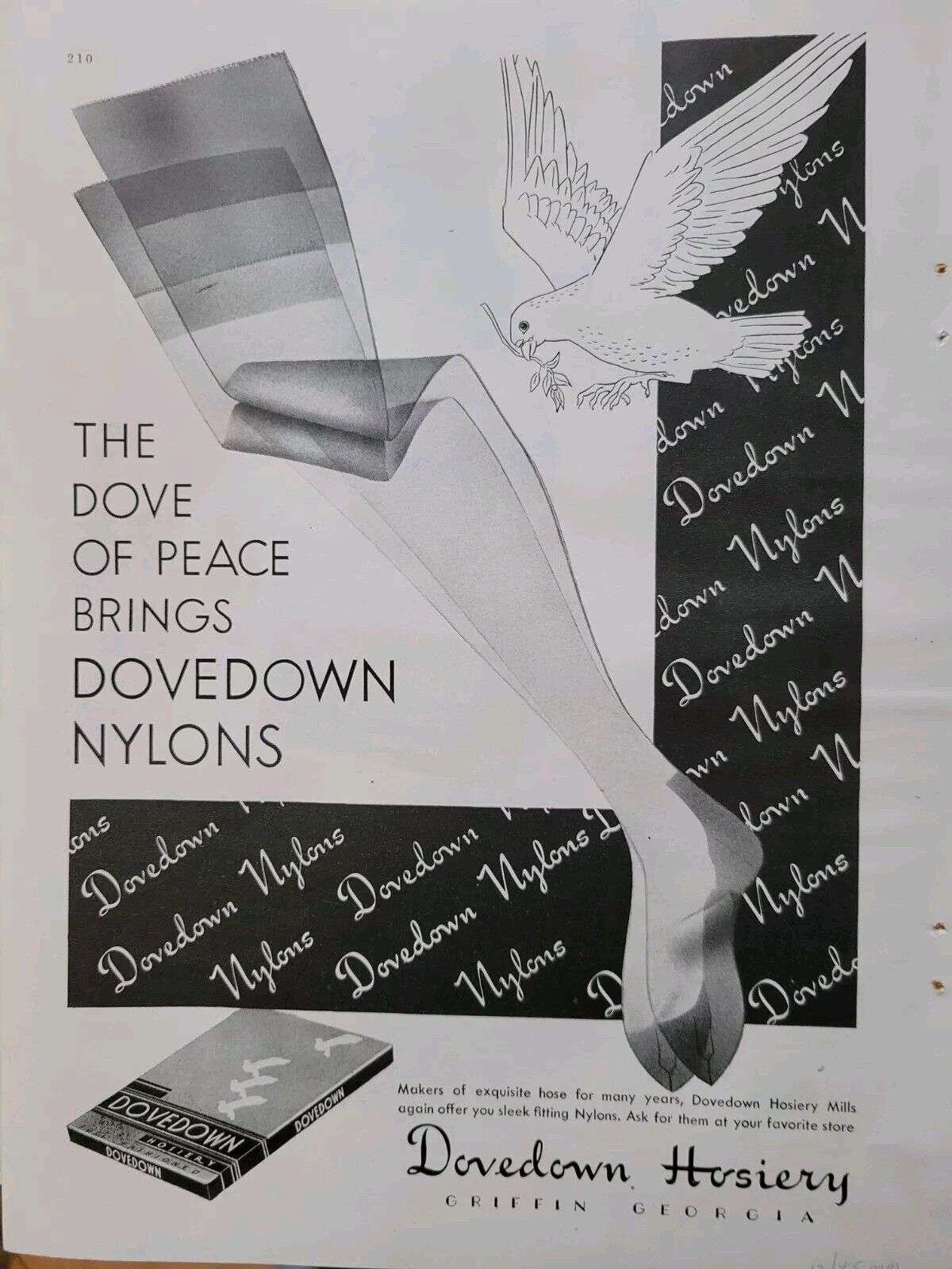 1945 Women\'s  Peace Brings Dovedown Nylons Hosiery Stockings vintage  Ad
