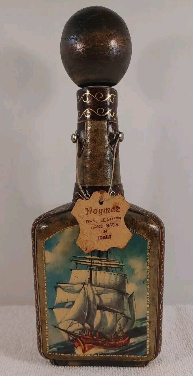 Vintage Nautical Italian Leather Wrapped Bottle Great Condition