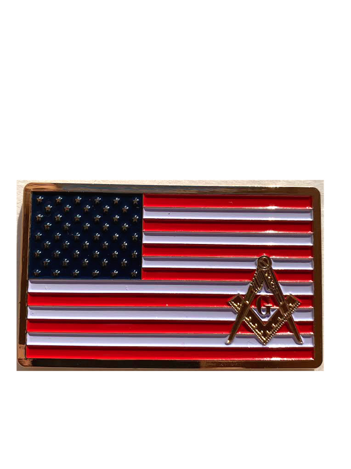 Masonic american flag freemason plate auto car Emblem Golden Red and white