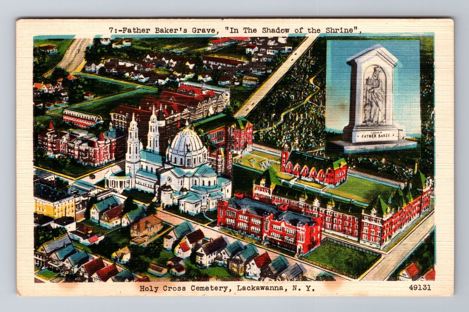 Lackawanna NY-New York, Aerial Of Town And Holy Cross Cemetery Vintage Postcard