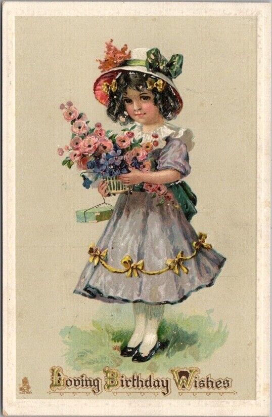 TUCK'S Embossed Postcard Girl w/ Roses 