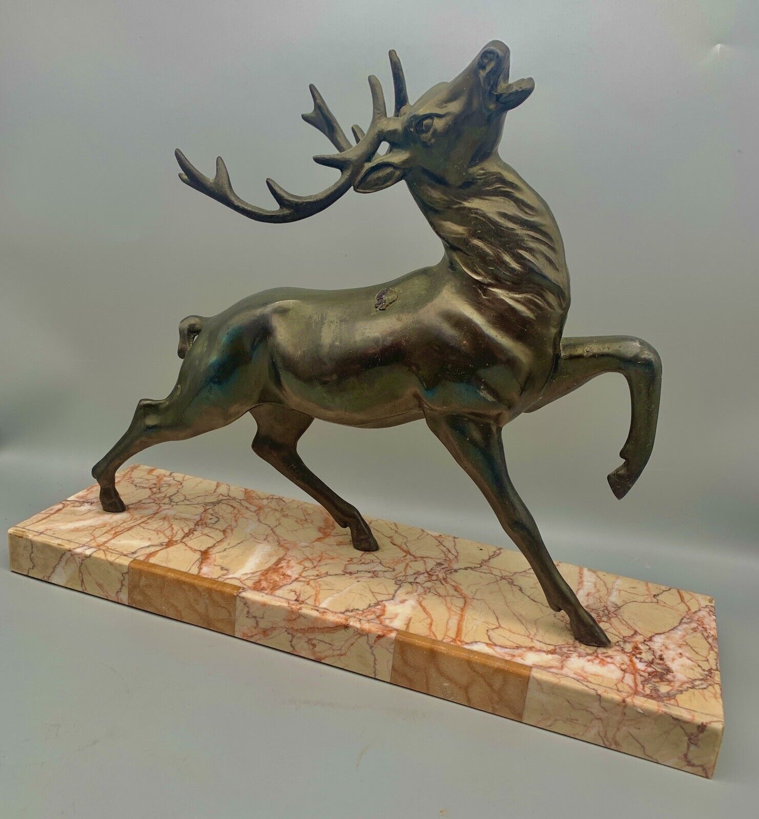  Trophee Hunting Art Deco marble Spelter Sculpture wounded shot STAG 1930 Hunter