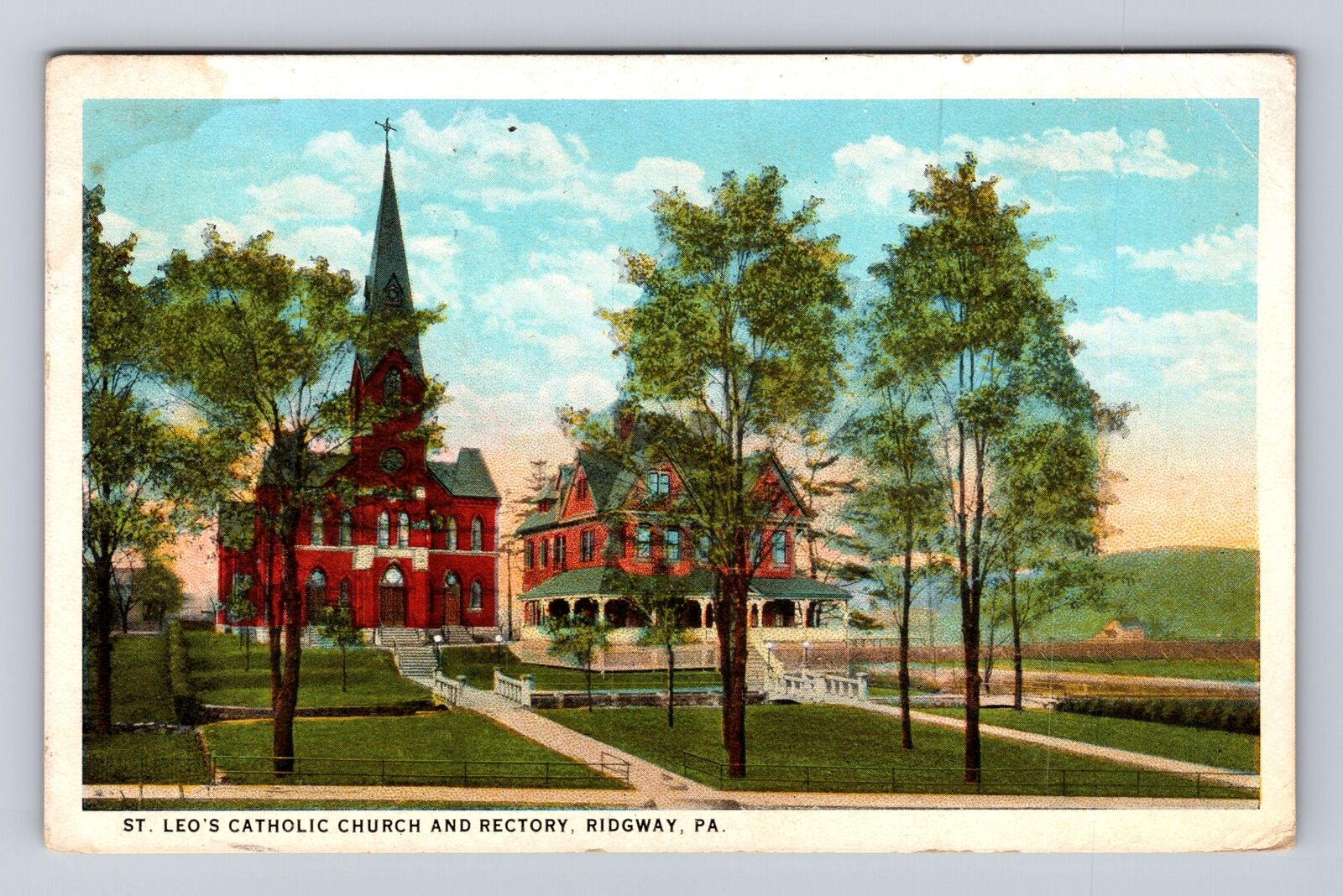 Ridgway Pa-Pennsylvania, St Leos Catholic Church, Rectory Vintage c1925 Postcard