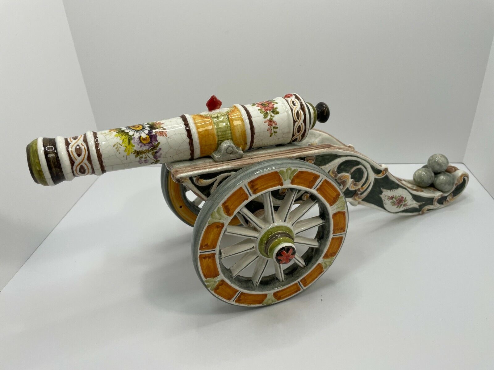 Rare Vtg Early Giovanni/Jose Ronzan Porcelain Italian Cannon Hand Painted Signed