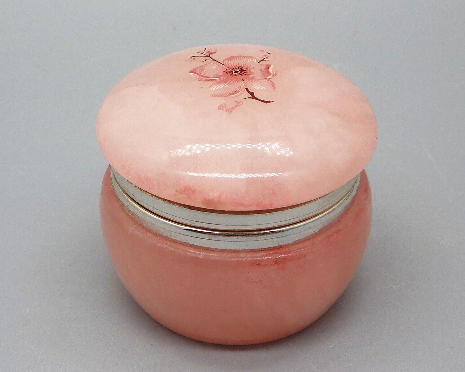 Genuine Alabaster Trinket Box Vintage Hinged Flower Pink Round Italy-George Good