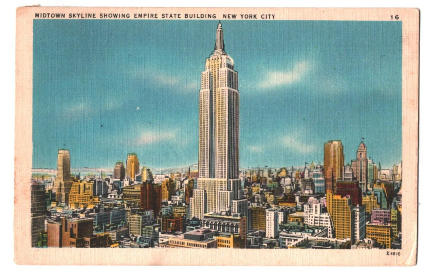 1951 Linen Postcard New York NY Empire State Building Midtown Skyline View 