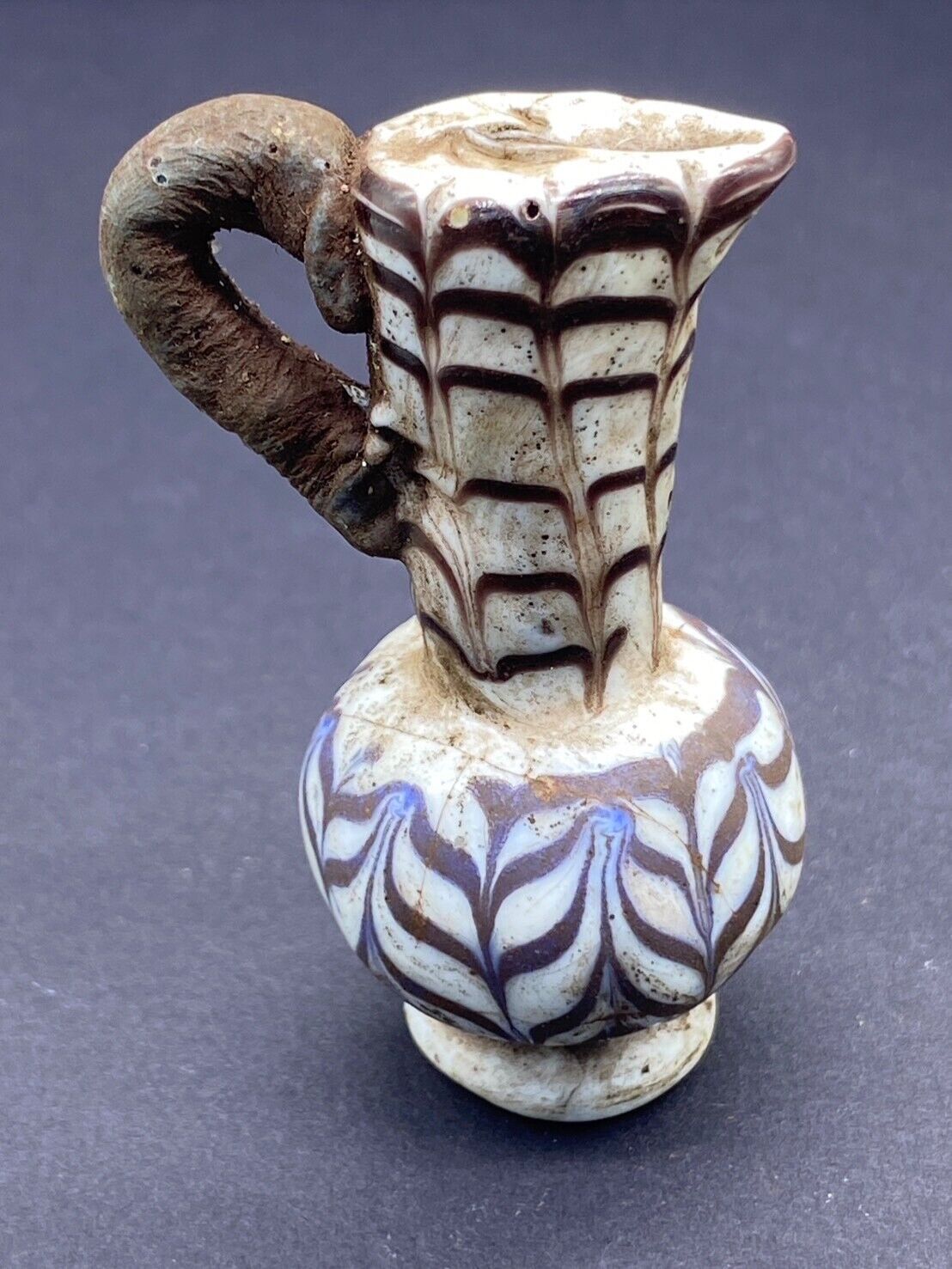 Rare Superb Gabri Phoenician Glass Green Multi Colored Bottle Jar Vase Pitcher